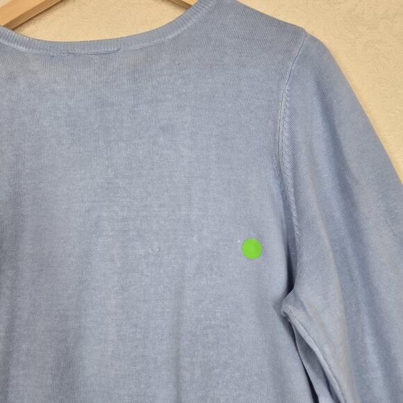 Quacker Factory Cardigan Sweater sz L Blue Multi Floral 100% Cotton Rhinestones - Picture 8 of 13